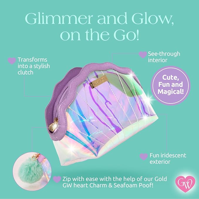 Glimmer Wish Mermaid Shell Cosmetic Bag, Make Up Bag, Skincare Bag - Image 4