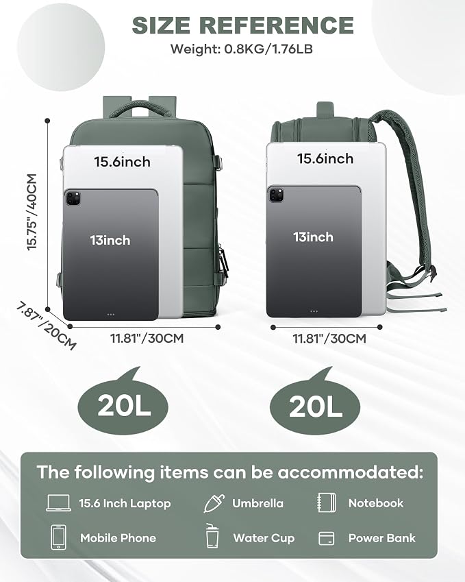 coowoz Travel Backpack Carry On for Women Man Gym Backpack with Laptop Compartment Mochila de Viaje Teacher Personal Item Backpacks Rucksack Airplane Accessories Must Haves Olive Green Small - Image 3