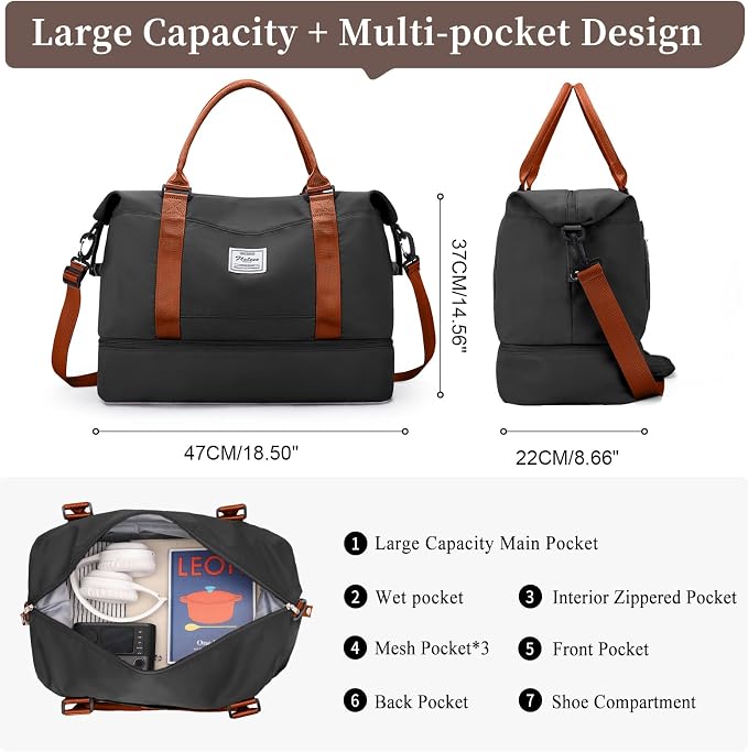 Weekender Bags for Women, Personal Item Travel Bag with Shoes Compartment | Overnight Travel Duffel Bag with Toiletry Bag, Airplane Friendly Carry-On Bag - Image 4