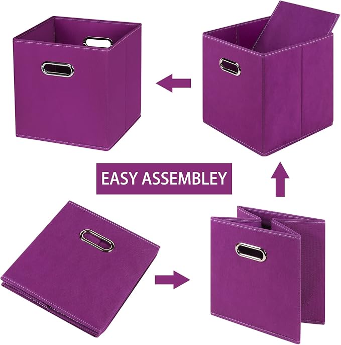 Fabric Cloth Storage Bins,Fabric Cube Organizer with Dual Handles Foldable Cube Storage Baskets for Home Bedroom Storage,Set of 8,(Purple) - Image 6