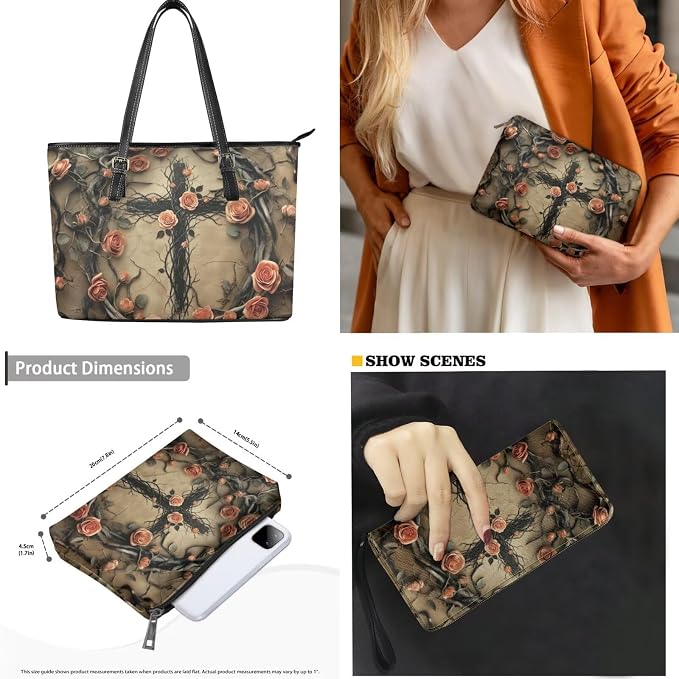 Women Purse Handbags Wallet Sets Leather Shoulder Tote Bag for Women,Top Handle Purse with Wrist Wallet Bag - Image 5
