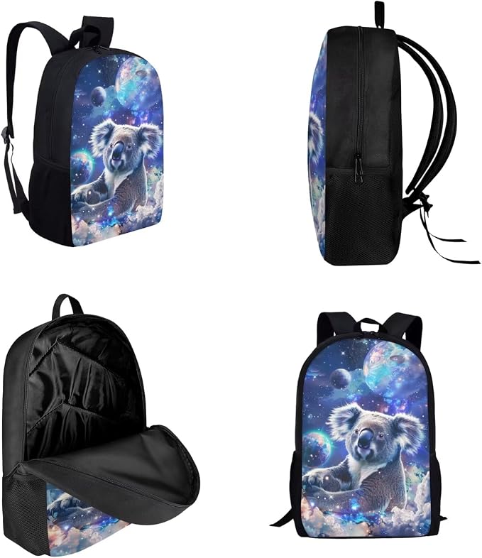 17 Inch Animal Print School Backpack And Lunch Box Set for Kids Lightweight Fantastic Galaxy Koala Backpack for Boys Girls School Bag with Insulated Lunchbox Pencil Case Student Bookbag - Image 3