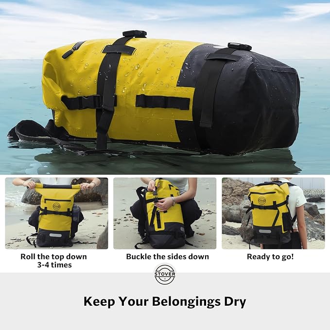 STOVER 30/40/55L Waterproof Dry Backpack & Phone Case- X-Large Floating Dry Bag for Kayaking, Travel, Hiking, Fishing, Camping, Motorcycles & Beach, Heavy-Duty Roll Top Men/Women (Yellow) - Image 4