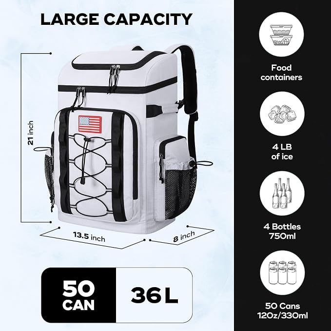 Maelstrom 35/50 Can Insulated Backpack Cooler, Leakproof Soft Lunch Ice Bag | Keeps Food Cold For 16h, Peva Liner, Durable Nylon, Ergonomic Padding. Perfect For Men, Women, Camping, Beach, Hiking, Travel - Image 4