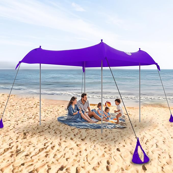 UMARDOO Family Beach Tent Canopy Sun Shade Portable, Large Compact Beach Sun Shelter Easy Setup with Packable Bag for Outdoor Travel (Purple, 12X12 FT. 4Poles) by UMARDOO