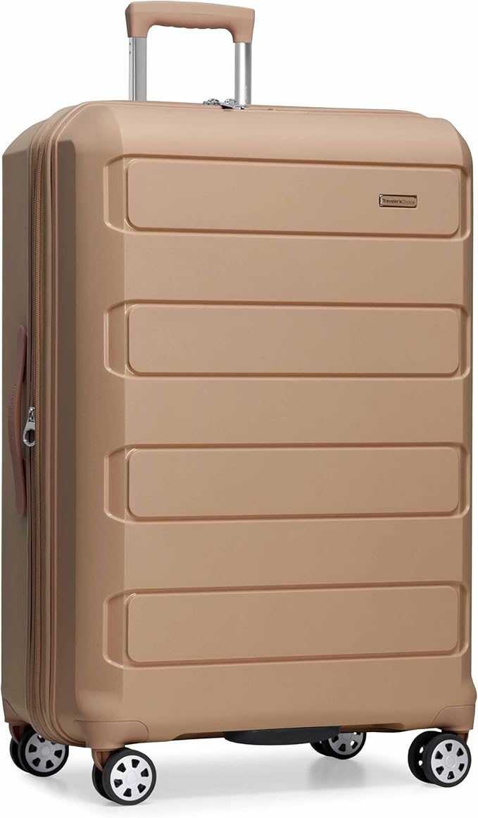 Traveler's Choice Pagosa Hardshell Expandable Luggage with Spinner Wheels, Latte Beige, 30-Inch Large by TravelersChoice