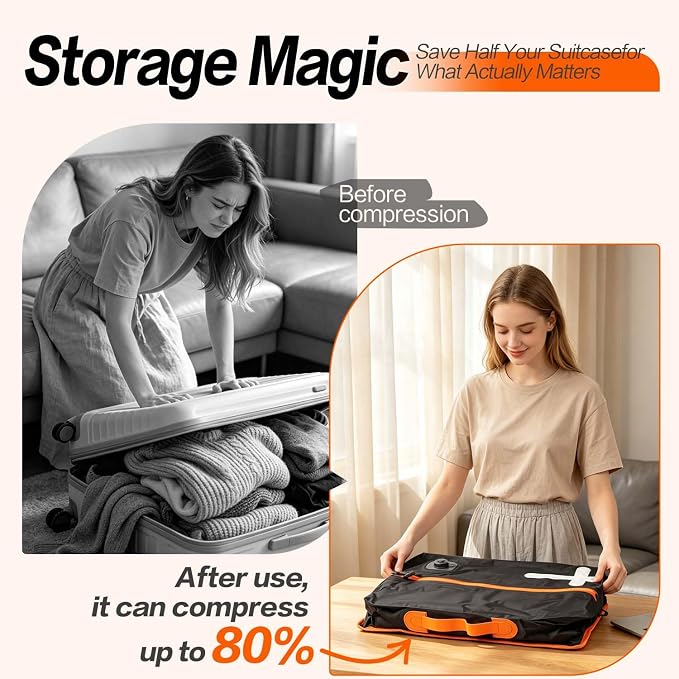 Travel Vacuum Bags with Shoulder Strap & Built-in air pump – IP67 Waterproof Vacuum Seal Reusable 22L Carry-On Compression Bags for Clothes, Suitcase & Luggage(1-Pack,Black) - Image 5