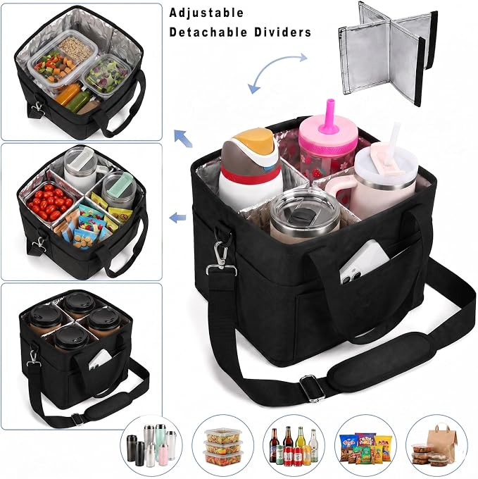 2 Pack Drink Carrier Tote Bags - 4 Water Bottle Holder with Strap, Family Size Multiple Tumbler Carrier Caddy, Hands Free, Insulated, Reusable, Foldable, Adjustable Dividers, for Car, Delivery - Image 5