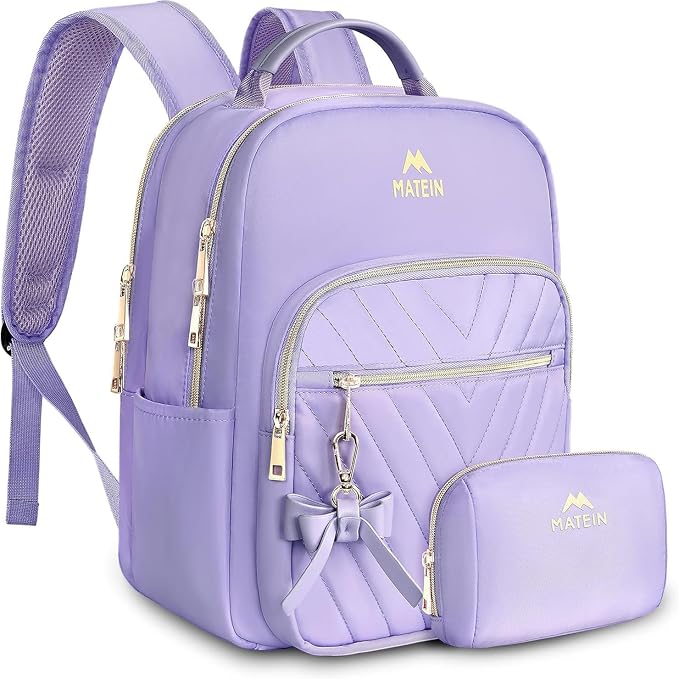 MATEIN Purple Backpack Purse, Fashion Cute Mini Bookbag for Women, 2pcs Set | Waterproof Ladies Girls Travel Backpack, Stylish Multipurpose Design Casual Daily Handbags, Shoulder Bag for Work School by MATEIN