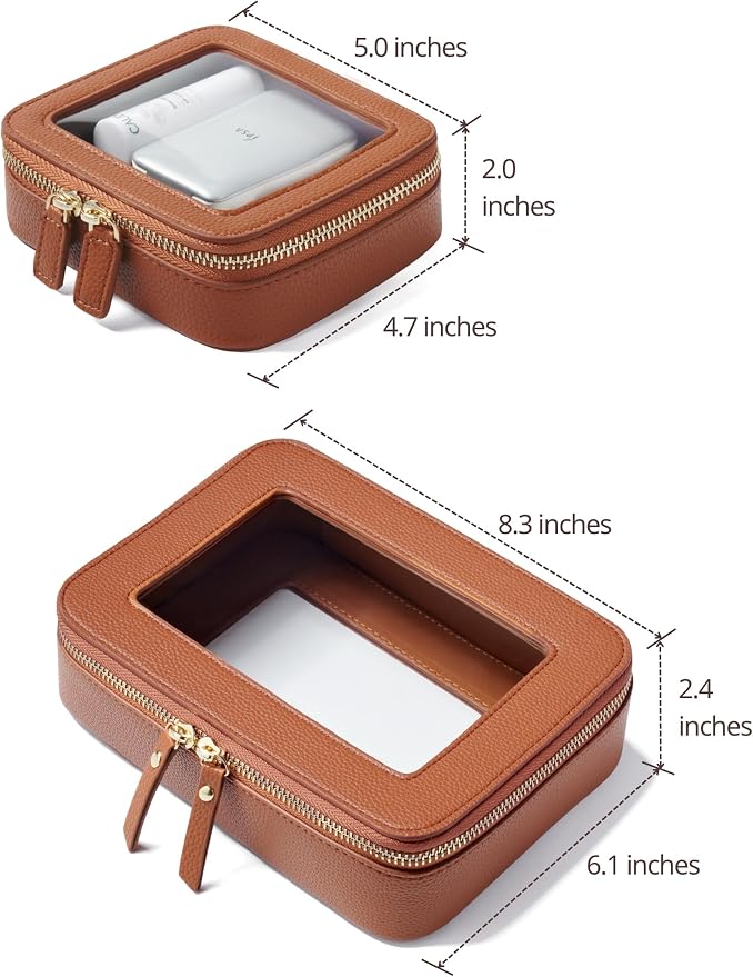 Popvibe Clear Makeup Case Toiletry Bag Travel Medium Clear Cosmetic Bag with Zipper, Make Up Bag Organizer Traveling TSA Approved Transparent Bag Car for Essentials, Mini & Medium, Brown - Image 2