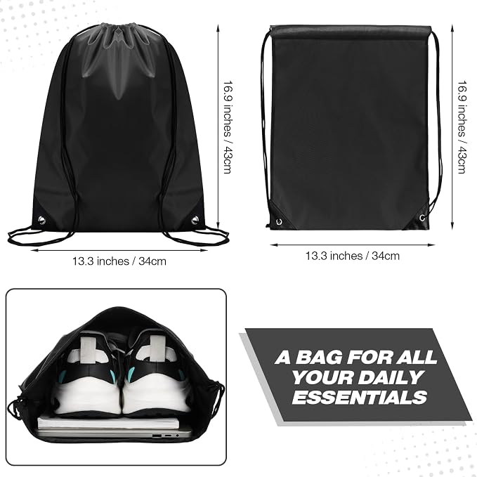 Shappy Drawstring Backpack Bulk Sports Gym Cinch Bag Polyester String Bag for Men Women(Black,200 Pcs) - Image 2