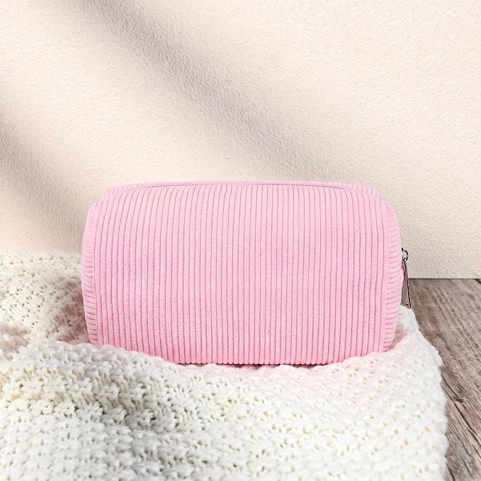 SOIDRAM 2 Pack Corduroy Makeup Bag for Women, Pink Makeup Pouch Small Cosmetic Bag Travel Toiletry Organizer for Skincare, Brushes & Essentials - Image 8