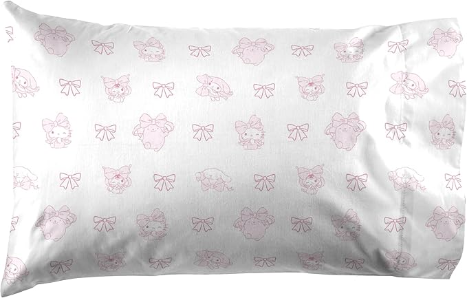 Jay Franco Sheet Set with Fitted, Flat Sheets & Pillow Cover - Ultra-Soft Bedding with Pillowcase for Room Decor, Multi - Hello Kitty, 3 Piece Twin - Image 3