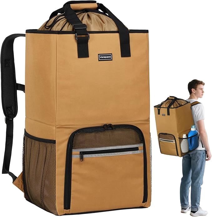 Vorspack Laundry Bag Backpack - Extra Large Laundry Bags with Shoulder Straps Heavy-duty 2 in 1 Laundry Hamper Basket for College Dorm Camp Laundromat Room Essentials - Khaki by Vorspack