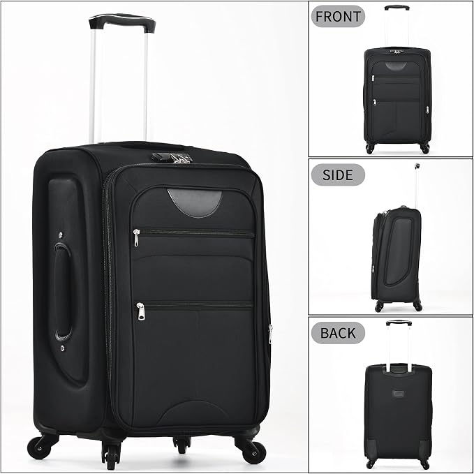 Merax Softside Luggage Set Lightweight 3 Piece Suitcase with Duffel Bag | Expandable Upright Travel Spinner Luggage 22" 26" 30",Black - Image 8