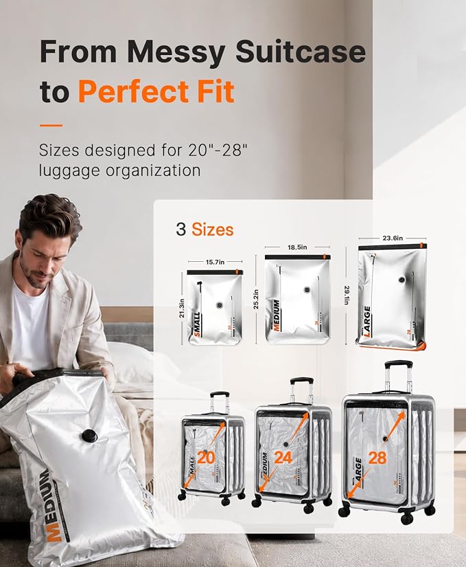 Vacbird 15-Pack Travel Vacuum Storage Bags with Dual Power Electric Pump, Space Saver Compression Bags for Clothing, Carry-On Luggage and Suitcase Packing, Rechargeable Battery & Direct USB Power - Image 3