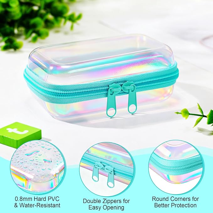 Sanwuta 6 Pcs Clear Hard Zipper Case Plastic Zipper Pouches Transparent Makeup Bag Pencil Case Pouches Toiletry Diaper Bag for Travel Toy Storage Organizer Bins(Holographic,5 x 3 x 2 Inch) - Image 3