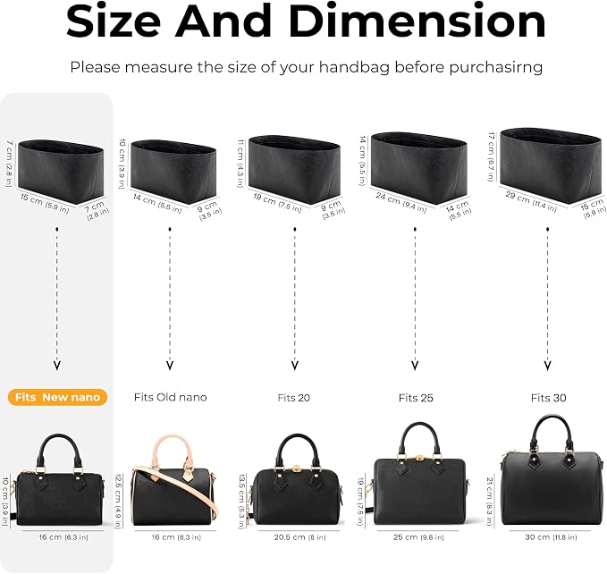 Purse Organizer Insert for LV Speedy Nano Handbag,Custom Fit Inside Premium Matte Black Lightweight Water Resistant Tote Bag Insert - Image 2