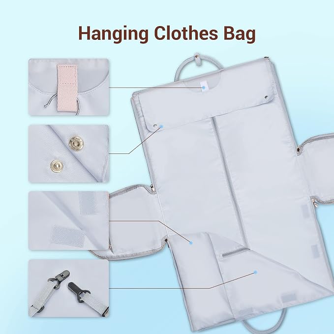 Garment Bags for Travel, Convertible Suit Travel Bag for Women, Stylish Carry On Garment Bag with Toiletry Pocket, Shoulder Strap and Shoes Compartment, 2 in 1 Foldable PU Leather Duffle Bag, Blue - Image 7