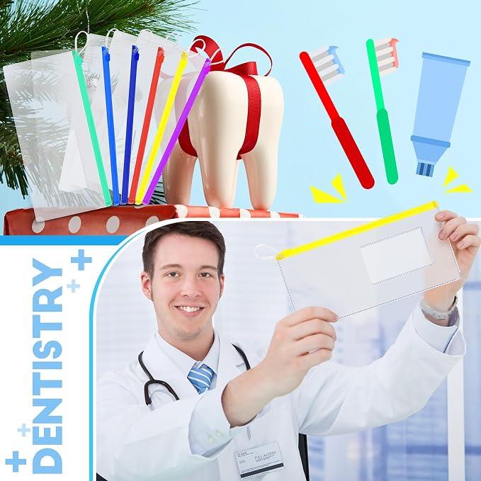 Timgle 800 Pcs Dental Zipper Pouches Dental Bags for Patients Bulk with Business Card Holder Clear Toothbrush Pouch Plastic Pencil Pouch for Students Teacher Prizes, Color Random - Image 7