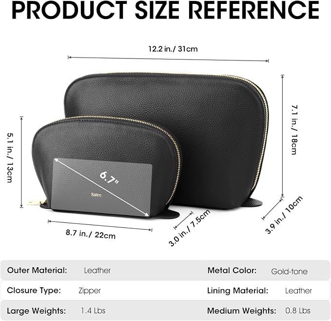 Kattee Leather Makeup Bag, Travel Cosmetic Bag Set, Toiletry Bag Organizer for Women, 1-PACK, Medium, Black - Image 4