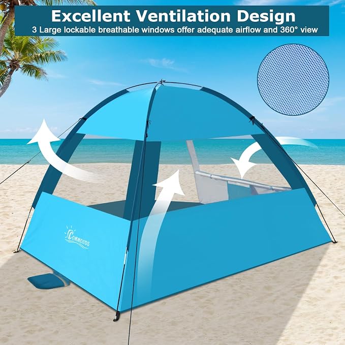 COMMOUDS Beach Tent Sun Shelter for 3/4/6/8 Person, UPF 50+ UV Protection Beach Shade Canopy Tent, Lightweight, Easy Set Up and Carry - Image 5