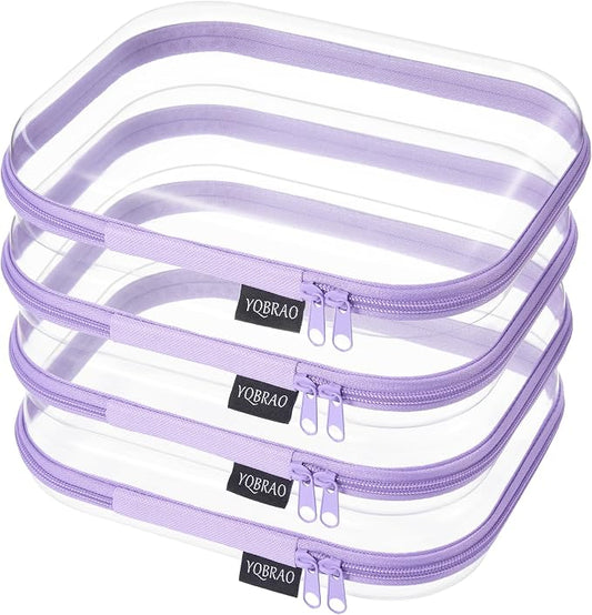 YQBRAO 4-Pack Clear Diaper Bag Organizer Pouches, 1.2mm Ultra-Thick PET Travel Pouches for Toiletries & Makeup, Rigid Self-Standing Bags with YKK Zippers, TSA Approved (Purple) by Unknown