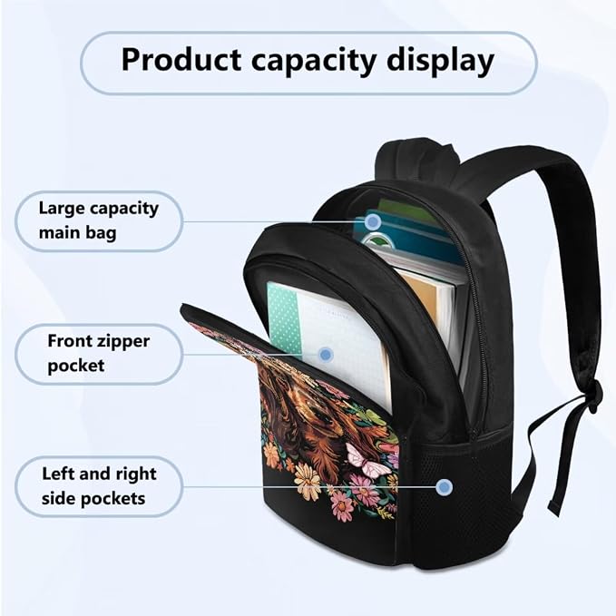 Kids School Backpack for Girls with Water Bottle Carrier Insulated Lunch Box Pencil Case for Kids, Dachshund Floral Kids School Bag Bookbag for Preschool Kindergarten Elementary - Image 2