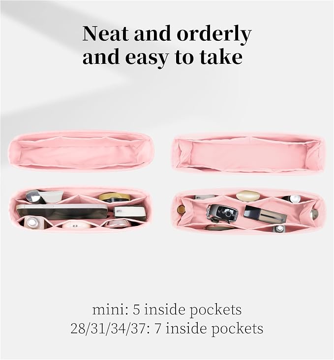 Purse Organizer Insert for Jypsiere 34, Lightweight & Soft Satin Bag Insert with Pockets for Women, Ideal for Travel, Shopping, and Daily Use, Multicolor Options(Pink, J-34) - Image 2
