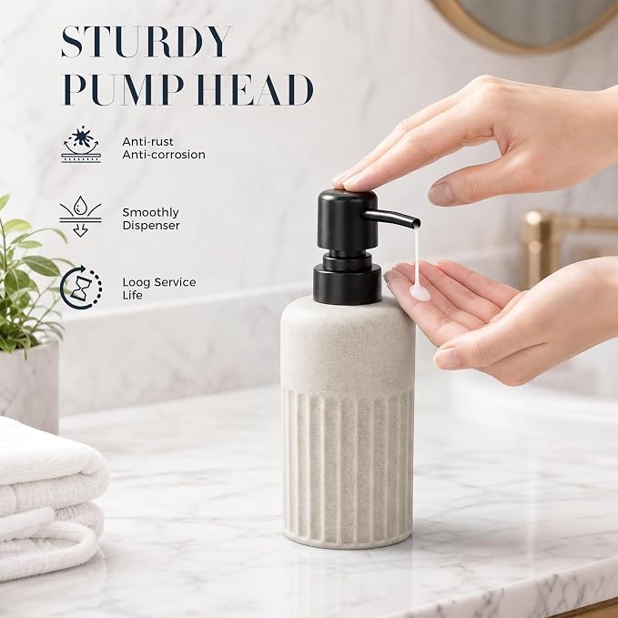 INIUNIK Bathroom Accessory Set, 6 Pieces, Beige | Resin, Bathroom Accessories Set, with Soap Dispenser Set, Toothbrush Holders, Tumbler, Vanity Tray & 2 Qtip Holder - Image 7