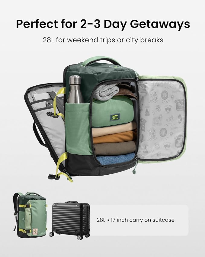 tomtoc 28/40L Travel Backpack, TSA Carry On/Personal Item Bag Flight Approved, Water-resistant Carry on Luggage, PFAS Free - Image 3