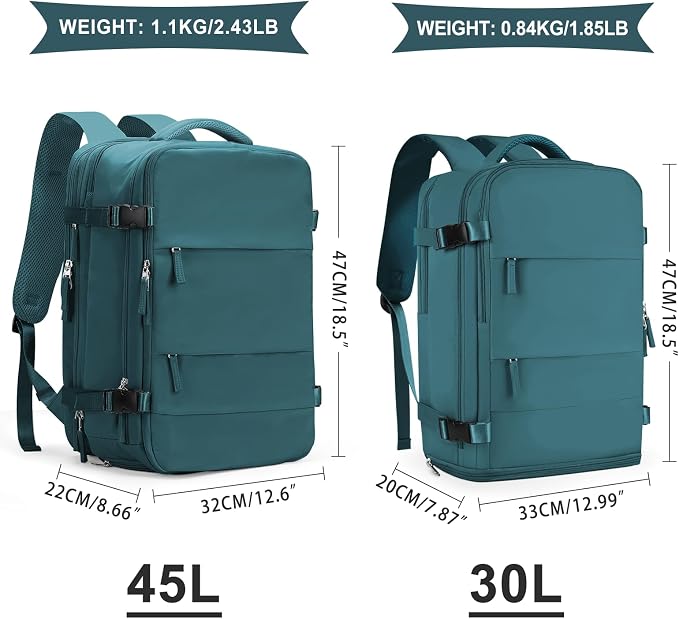 coowoz Large Travel Backpack For Women Men, Carry On Backpack,Hiking Backpack Waterproof Outdoor Sports Rucksack Casual Daypack Expandable Heavy Duty Extra large Backpack Peacock Blue - Image 3