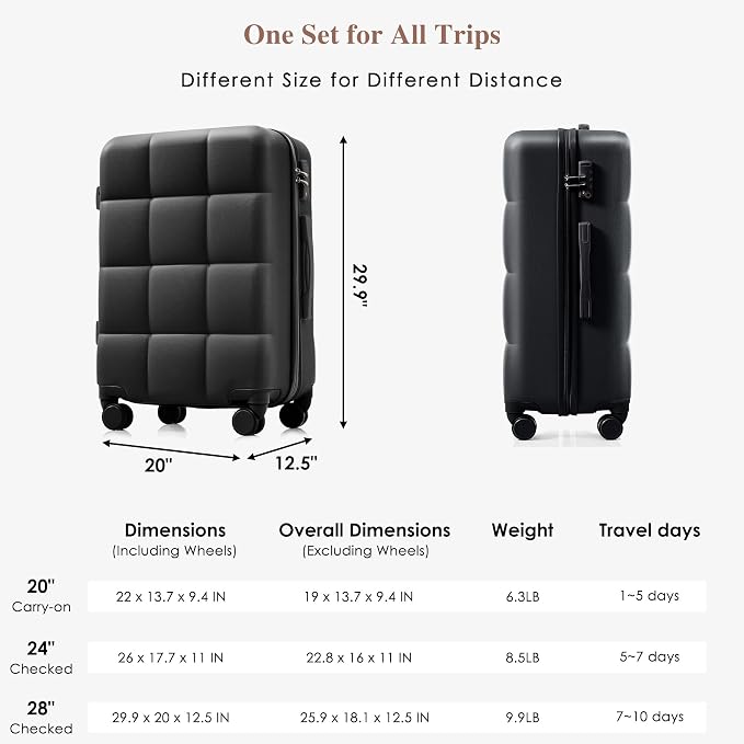 Hardshell Luggage Sets, Lightweight Stripes Suitcases with Spinner Wheels, Black Black - Image 5