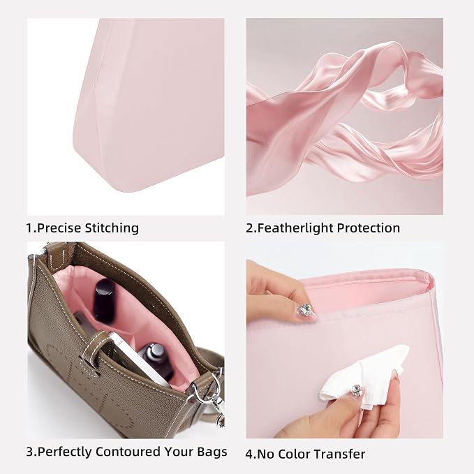 DGAZ Silky Purse Organizer Insert Fits Evelyne TPM/PM/GM/TGM Bags, Luxury Handbag & Tote Organizer, Simplicity bag organizer（Pink,PM） - Image 3