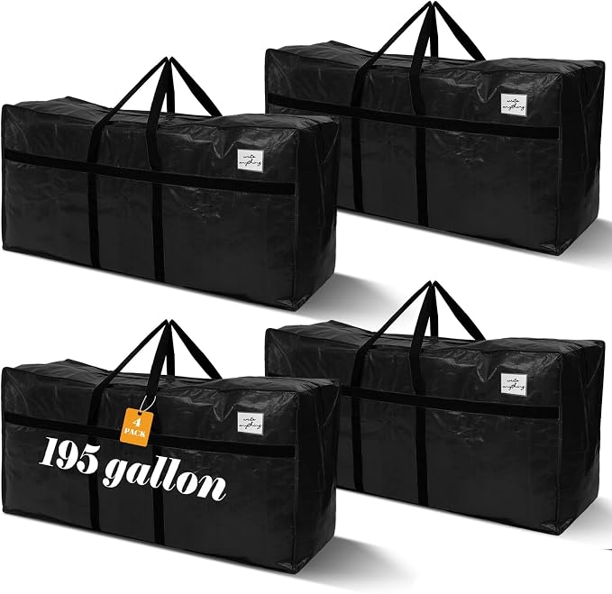 Windyun 4 Pack 195 Gallon Extra Large Moving Bags XXL Heavy Duty Storage Bag with Strong Zipper Handle Jumbo Big Tote Box Foldable for College Dorm Travel Clothes Duffle Blanket Pillow(Black) by Windyun