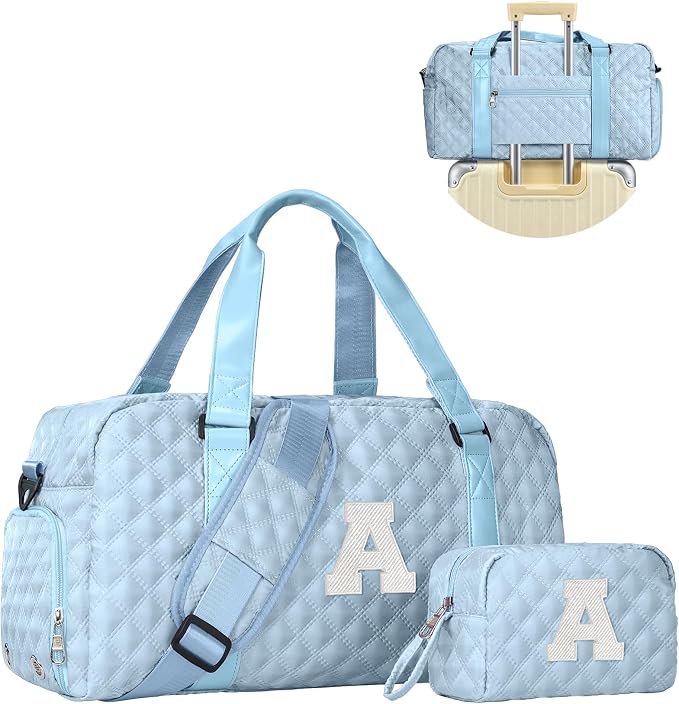 Elilier Initial Travel Duffle Bag Women Girls Gift: Personalized Weekender bags, Dance Cheer bag Sports for Girl, Kid Gymnastics Bags, Birthday Gifts for Women Girls Kids Teens Mom Teacher by Elilier