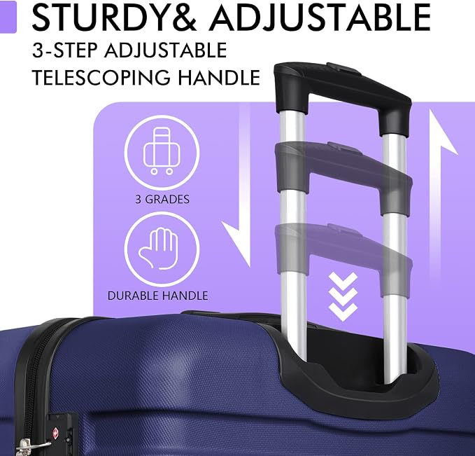 AnyZip Luggage PC ABS Hardside Lightweight Suitcase with 4 Universal Wheels TSA Lock Carry-On 20 Inch Dark Blue - Image 6