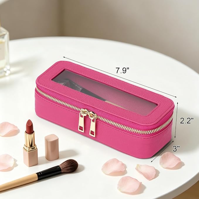 Makeup Brush Bag, Fuxia, SLIM | Clear, Travel Cosmetic Case, Brush Holder, Waterproof, Zipper Purse Organizer - Image 5