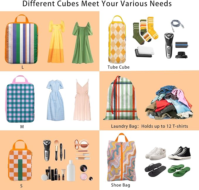6 Pcs Compression Packing Cubes, Packing Cubes for Travel, Waterproof Luggage Organizer Bags Set, Cute Packaging Cubes for Women Kids Backpack Carry-Ons - Image 6
