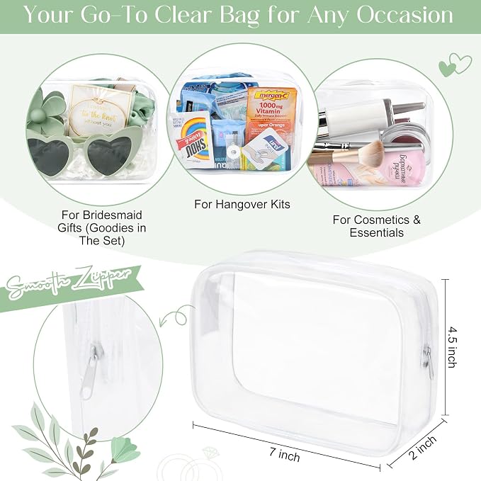 DEEKA 30 Pcs Bridesmaid Proposal Bag Set Gift Clear Makeup Toiletry Bag Bachelorette Party Favors Sunglasses Flower Claw Clips Scrunchies Knot Bracelets Bridal Wedding Party Gifts (Sage Green) - Image 3