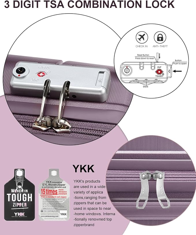 Somago 20 Inch Carry On Luggage Sets Hardside Suitcase with Double Spinner Wheels and TSA Lock YKK Zipper (Elegant Purple,14/20) - Image 5