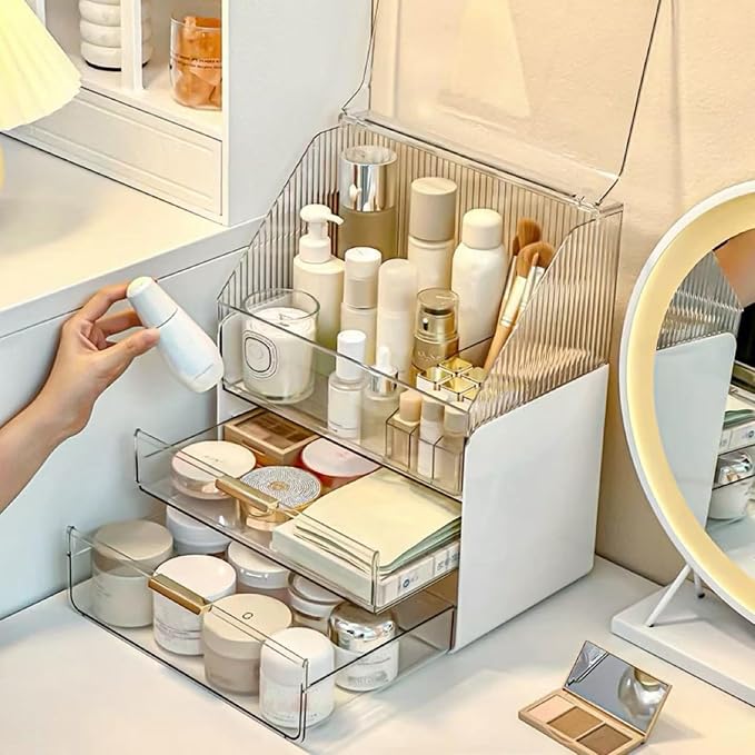 Omeily Large Makeup Organizer Countertop Vanity Organizer Cosmetic Organizer Makeup Storage Box Bathroom Counter Organizer Perfume Skincare Organizers Gift Women Girls Clear Design Easy Visibility - Image 3