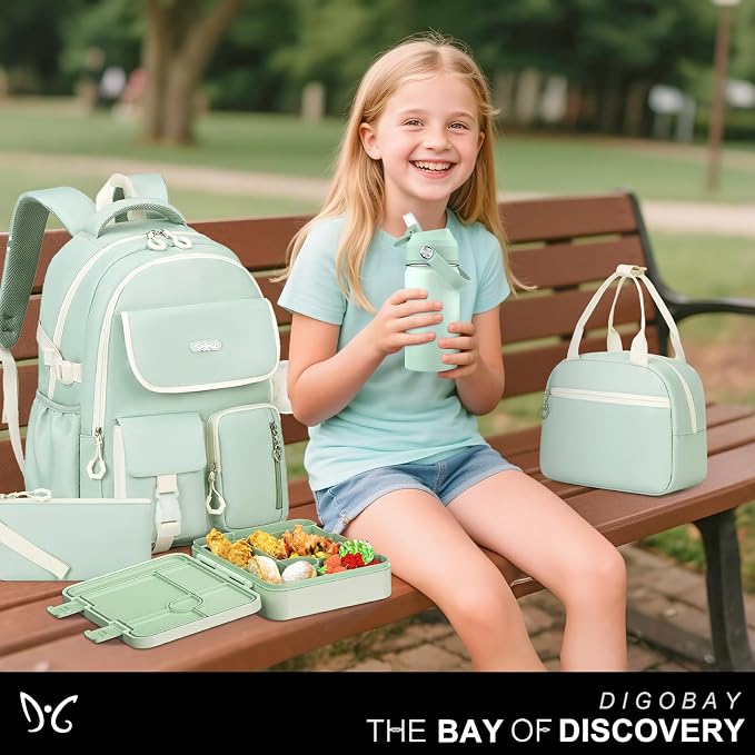 DIGOBAY Backpacks for Girls, 12PCS School Backpack with 43OZ Bento Box 14OZ Water Bottle Lunch Bag Pencil Pouch for Teen Girl Kids Elementary Primary Middle High College Travel School bag Bookbag Set - Image 9