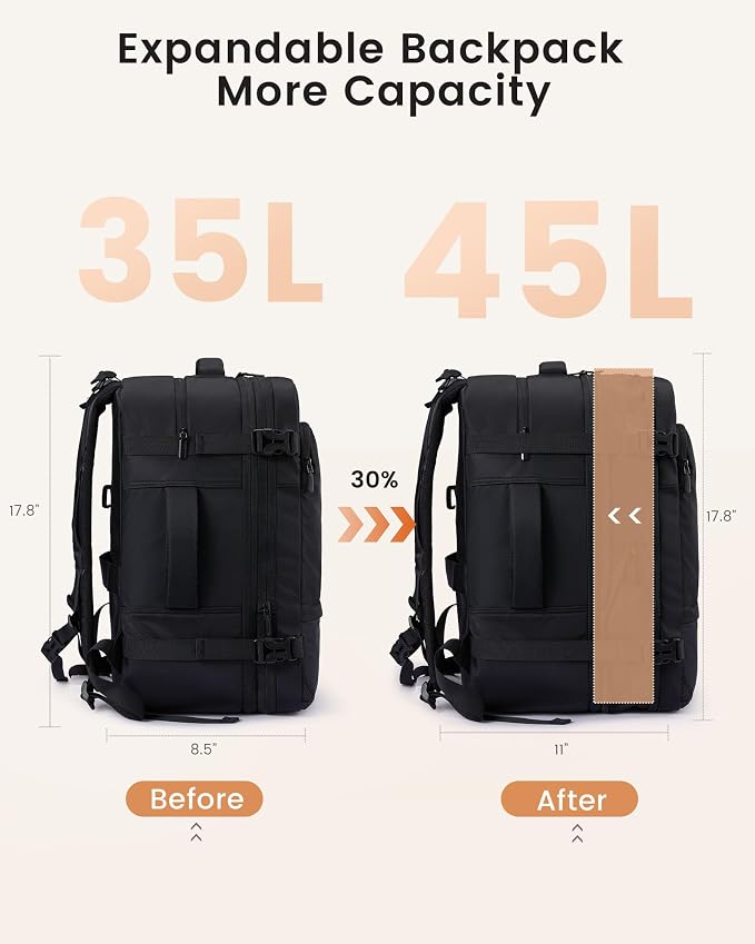 LOVEVOOK Travel Backpack for Women & Men, Carry On Backpack with Cup Holder, Personal Item Travel Bag Flight Approved with Padded Laptop Compartment, Weekender Daypack With 2 Cubes, 17.3 Inch Black - Image 3