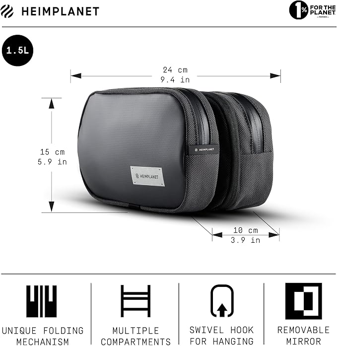 HEIMPLANET Original | HPT Carry Essentials - DOPP KIT | Hanging or standing travel toiletry bag | PVC-Free wash bag made from waterproof Dyecoshell |Supports 1% for The Planet (Regular) - Image 3