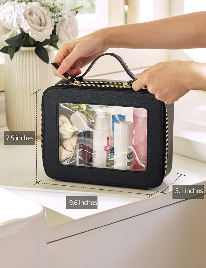Popvibe Clear Makeup Case Black Traveling Toiletry Bag Travel Large Big Clear Cosmetic Bag Mahjong Tile Bag with Zipper Women - Image 3