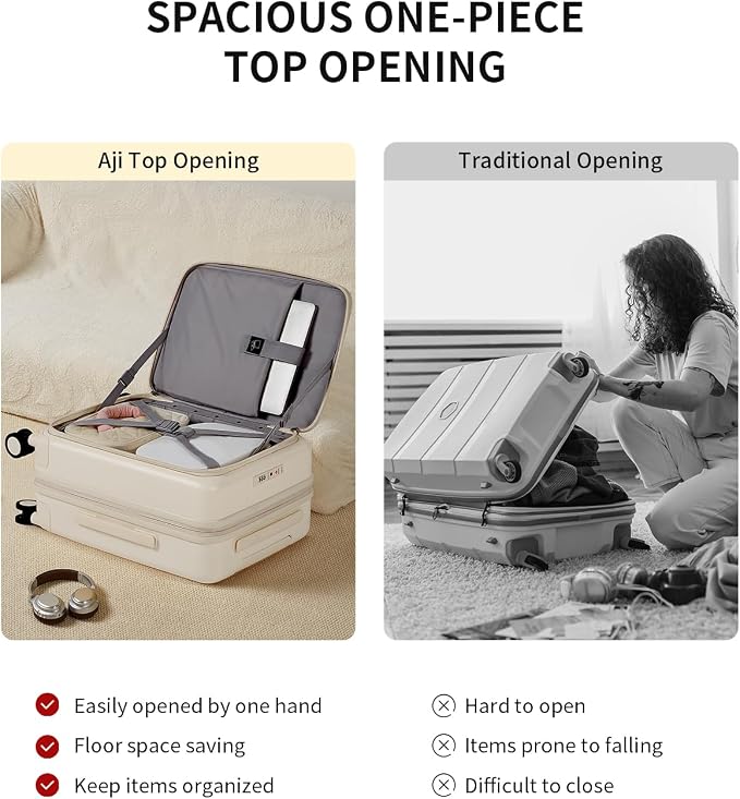 Expandable Top Open Carry On Luggage 22x14x9 Airline Approved, 20 Inch Hard Shell Carry On Suitcase with Spinner Wheels,Travel Small Luggage for Women Men,Coconut White - Image 4
