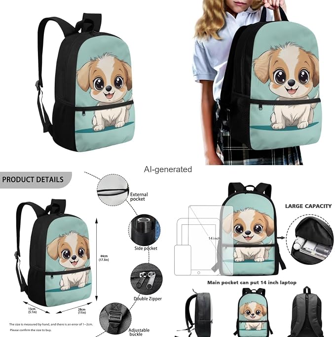 Cute Dog School Backpack for Kids 8-12 Boys and Lunch Bag Multi-Functional 17-Inch Schoolbag Lightweight Bookbag for Boys & Girls, Perfect for Elementary & Middle School - Image 3