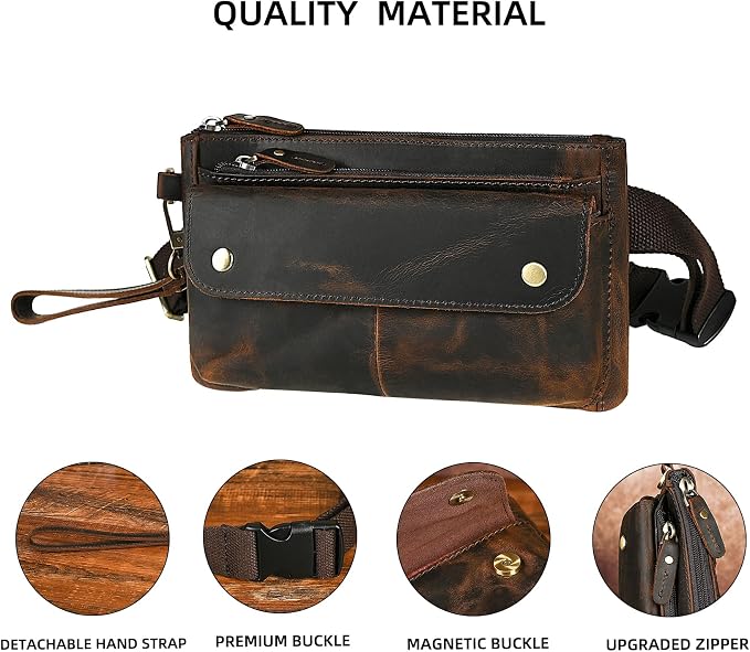 Genuine Leather Hiking Riding Travel Fanny Waist Pack Small Phone Pouch For Men Women FB811-29 (100% Leather-The 8136 Brown) - Image 5