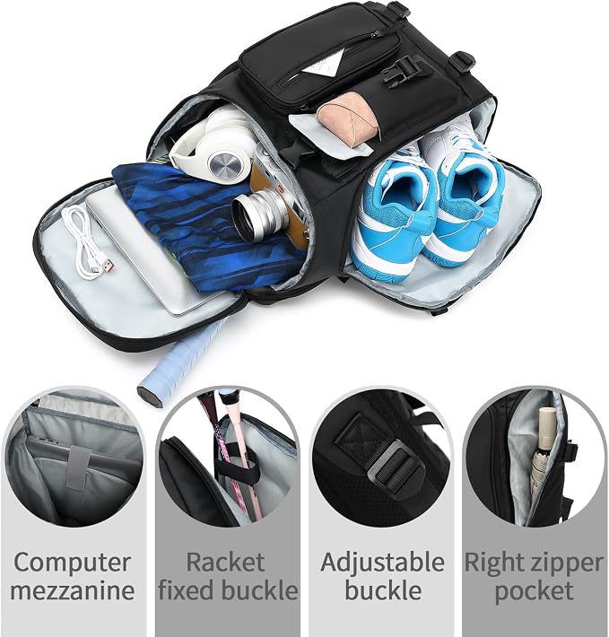 Kalesi Gym Duffle Tennis Bag Backpack 4-Way Waterproof with Shoes Compartment for travel Sport Hiking laptop (Black 02) - Image 9
